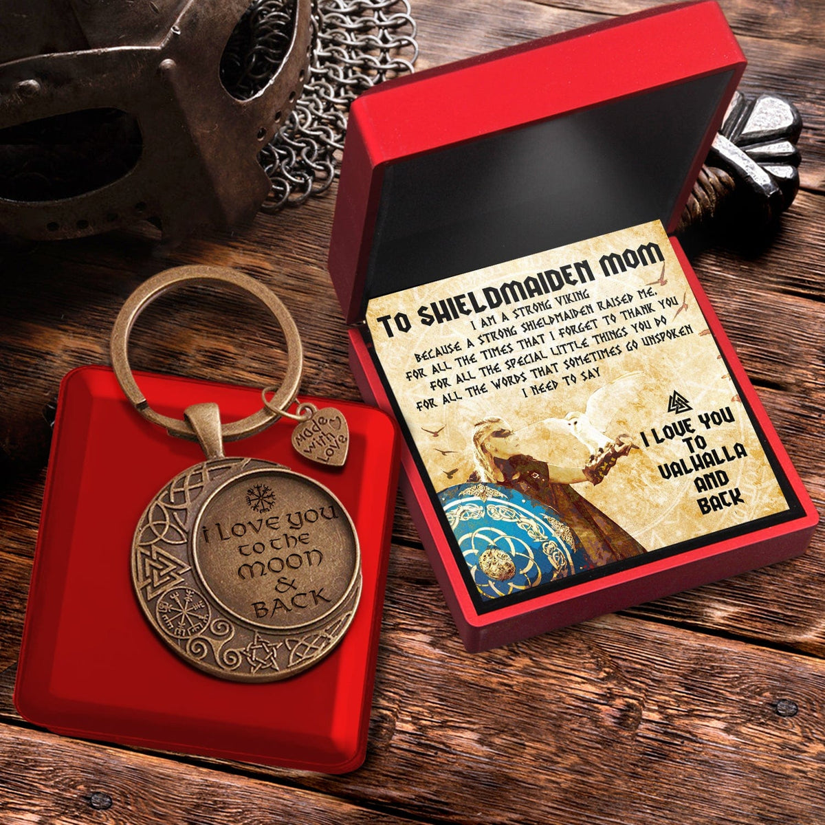 Vintage Moon Keychain - Viking - To My Mom - I Love You To Valhalla & Back - Gkcb19003