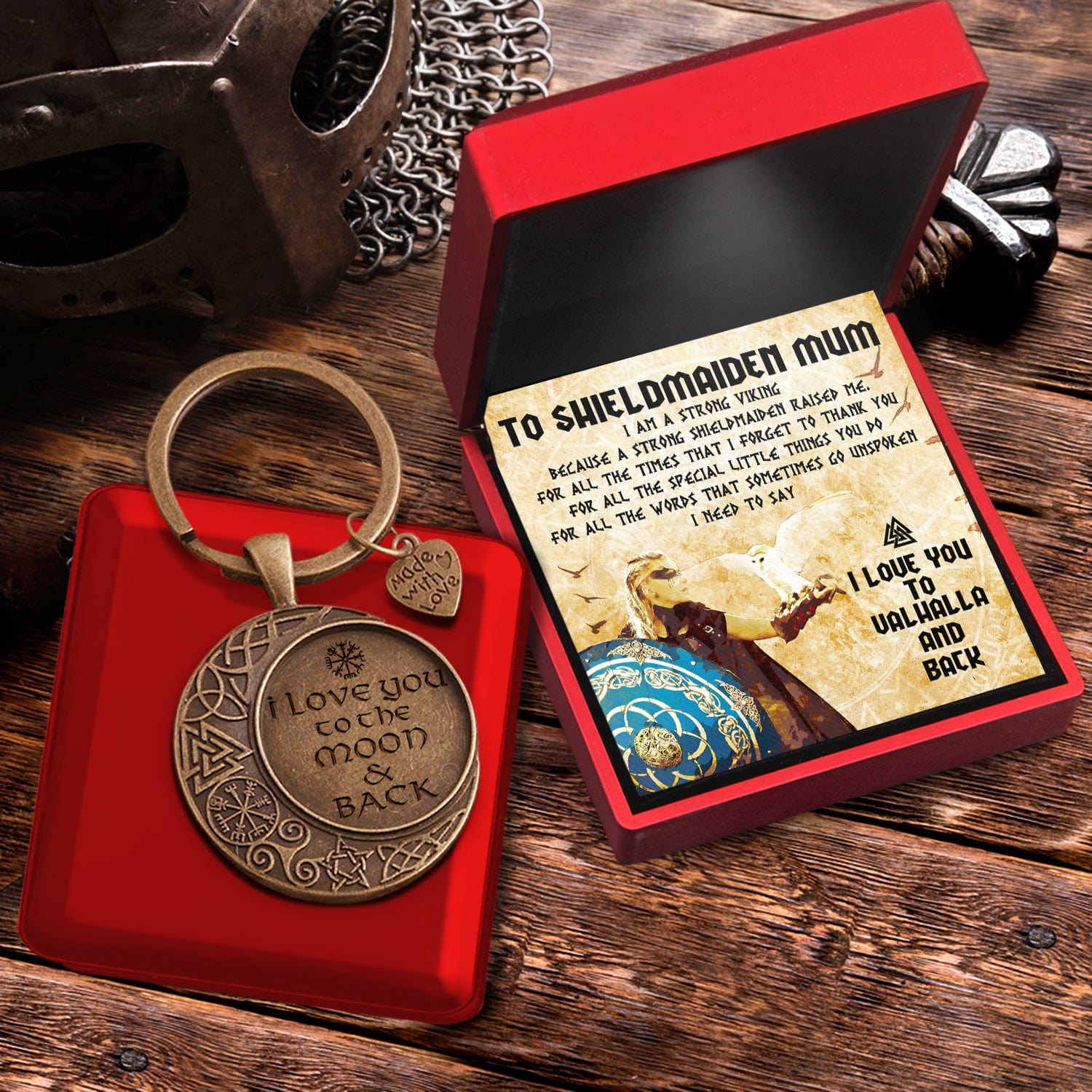 Vintage Moon Keychain - Viking - To My Mum - I Love You To Valhalla & Back - Gkcb19004
