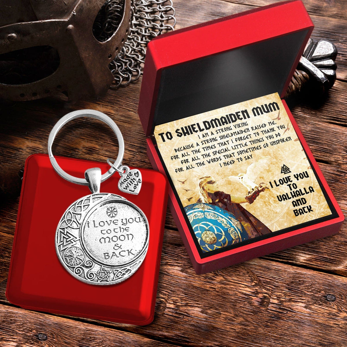 Vintage Moon Keychain - Viking - To My Mum - I Love You To Valhalla & Back - Gkcb19004