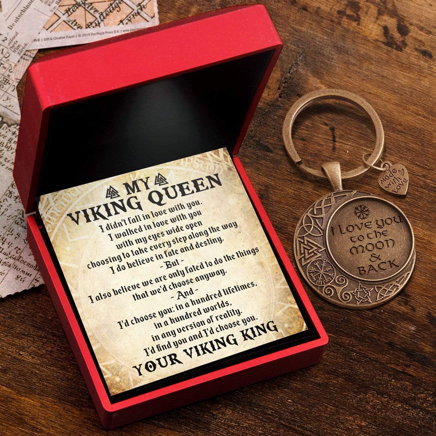 Vintage Moon Keychain - Viking - To My Queen - A Hundred Lifetimes - Gkcb13007