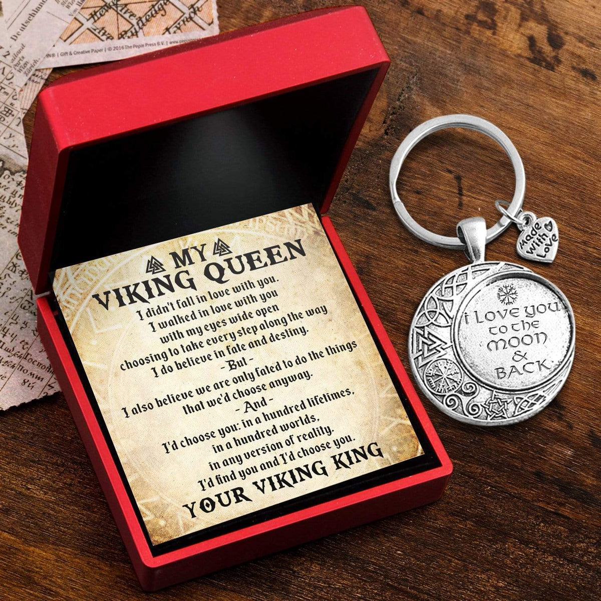 Vintage Moon Keychain - Viking - To My Queen - A Hundred Lifetimes - Gkcb13007