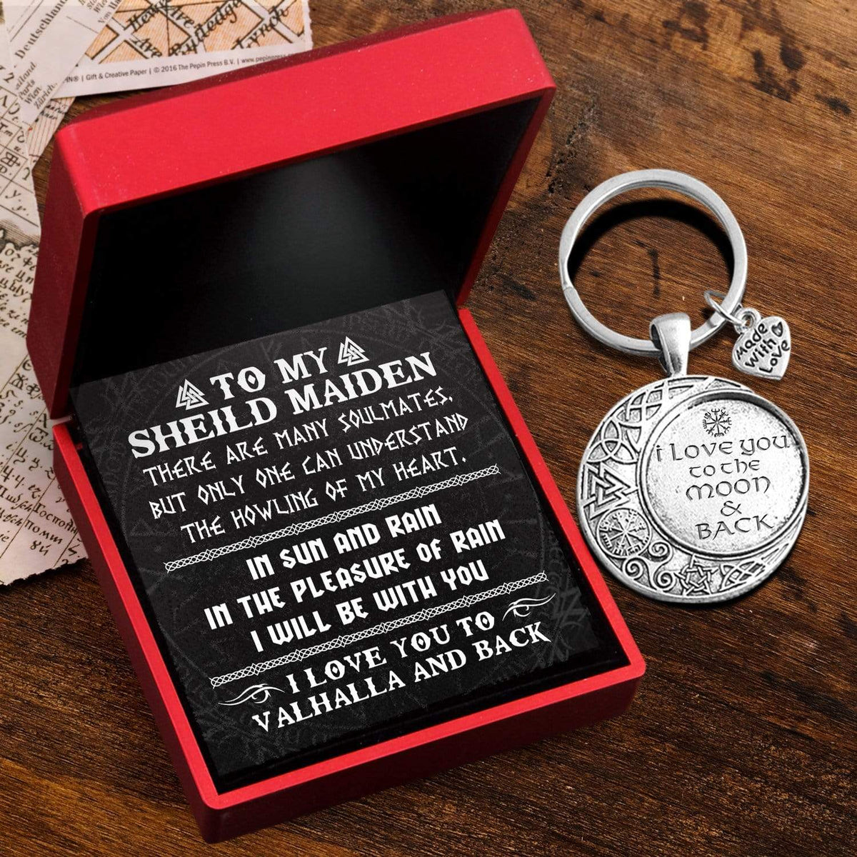 Vintage Moon Keychain - Viking - To My Sheild Maiden - I Will Be With You - Gkcb13008