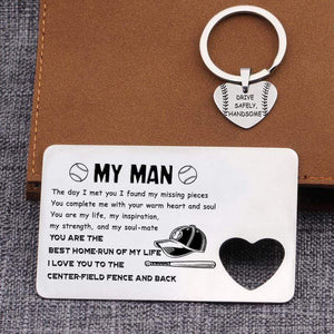Wallet Card Insert And Heart Keychain Set - Baseball - Couple - You Are The Best Home-Run Of My Life - Gcb26010