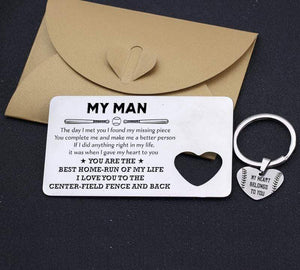 Wallet Card Insert And Heart Keychain Set - Baseball - Couple - You Are The Best Home - Run Of My Life - Gcb26013