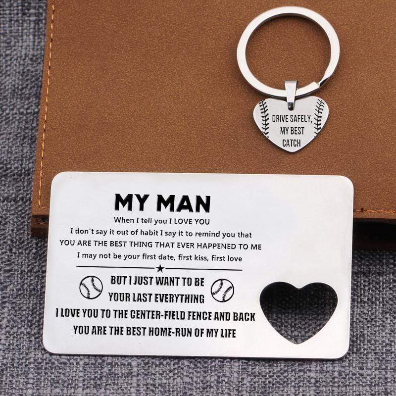 Wallet Card Insert And Heart Keychain Set - Baseball - Couple - You Are The Best Thing That Ever Happened To Me - Gcb26009