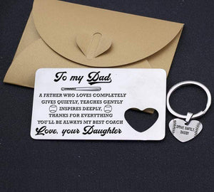 Wallet Card Insert And Heart Keychain Set - Baseball - To My Dad - From Daughter - Loves Completely, Gives Quietly - Gcb18006