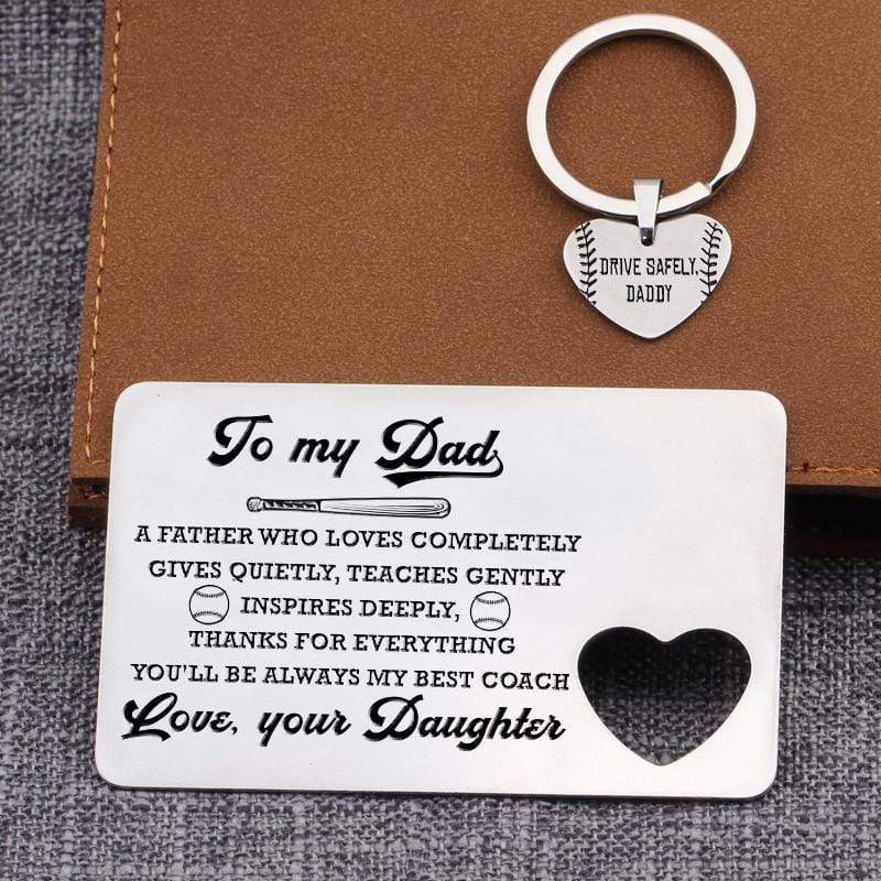 Wallet Card Insert And Heart Keychain Set - Baseball - To My Dad - From Daughter - Loves Completely, Gives Quietly - Gcb18006