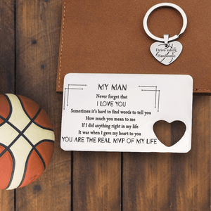 Wallet Card Insert And Heart Keychain Set - Basketball - To My Man - Never Forget That I Love You - Gcb26011