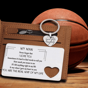 Wallet Card Insert And Heart Keychain Set - Basketball - To My Man - Never Forget That I Love You - Gcb26011