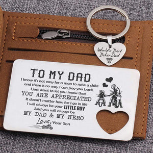 Wallet Card Insert And Heart Keychain Set - Biker - To My Dad - From Son - My Dad & My Hero - Gcb18012