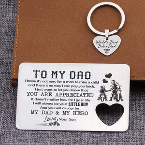 Wallet Card Insert And Heart Keychain Set - Biker - To My Dad - From Son - My Dad & My Hero - Gcb18012