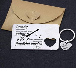 Wallet Card Insert And Heart Keychain Set - Guitar - To My Dad - From Daughter - Daddy's Financial Burden - Gcb18008