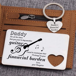 Wallet Card Insert And Heart Keychain Set - Guitar - To My Dad - From Daughter - Daddy's Financial Burden - Gcb18008