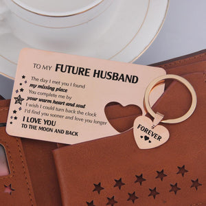 Wallet Card Insert And Heart Keychain Set - To My Future Husband - The Day I Met You - Gcb24002