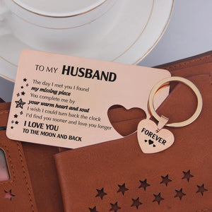 Wallet Card Insert And Heart Keychain Set - To My Husband - The Day I Met You - Gcb14003