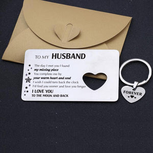 Wallet Card Insert And Heart Keychain Set - To My Husband - The Day I Met You - Gcb14003