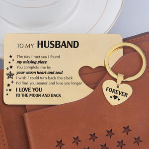 Wallet Card Insert And Heart Keychain Set - To My Husband - The Day I Met You - Gcb14003