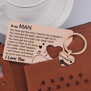 Wallet Card Insert And Heart Keychain Set - To My Man - Be Yours And Only Yours - Gcb26008