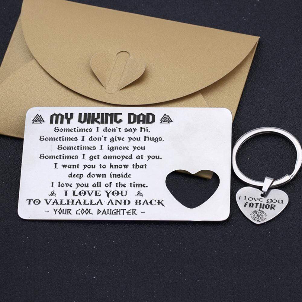 Wallet Card Insert And Heart Keychain Set - Viking - To My Dad - From Daughter - I Love You To Valhalla & Back - Gcb18017