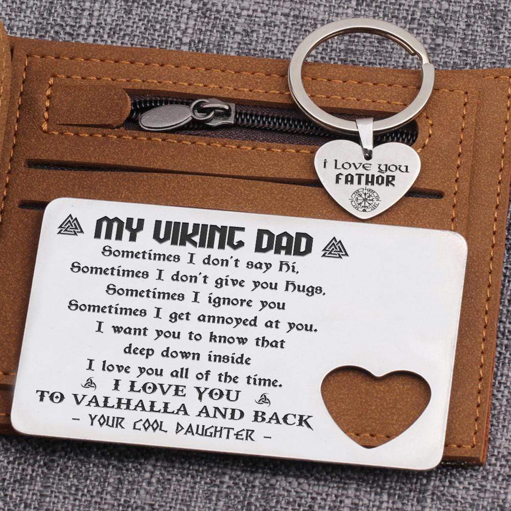 Wallet Card Insert And Heart Keychain Set - Viking - To My Dad - From Daughter - I Love You To Valhalla & Back - Gcb18017