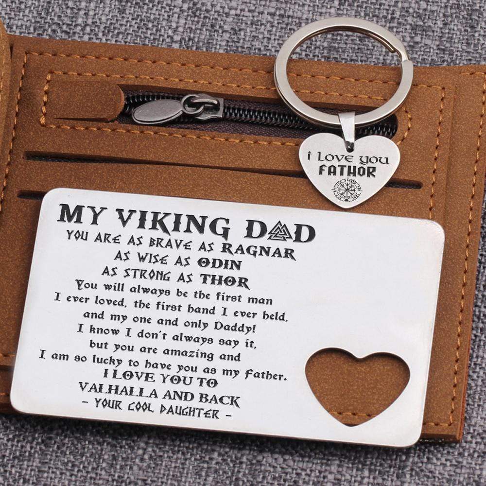 Wallet Card Insert And Heart Keychain Set - Viking - To My Dad - From Daughter - Your Cool Daughter - Gcb18015