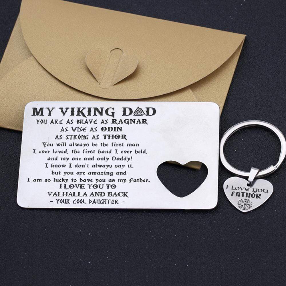 Wallet Card Insert And Heart Keychain Set - Viking - To My Dad - From Daughter - Your Cool Daughter - Gcb18015