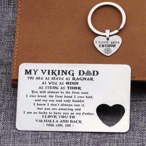 Wallet Card Insert And Heart Keychain Set - Viking - To My Dad - From Son - Your Cool Son - Gcb18014