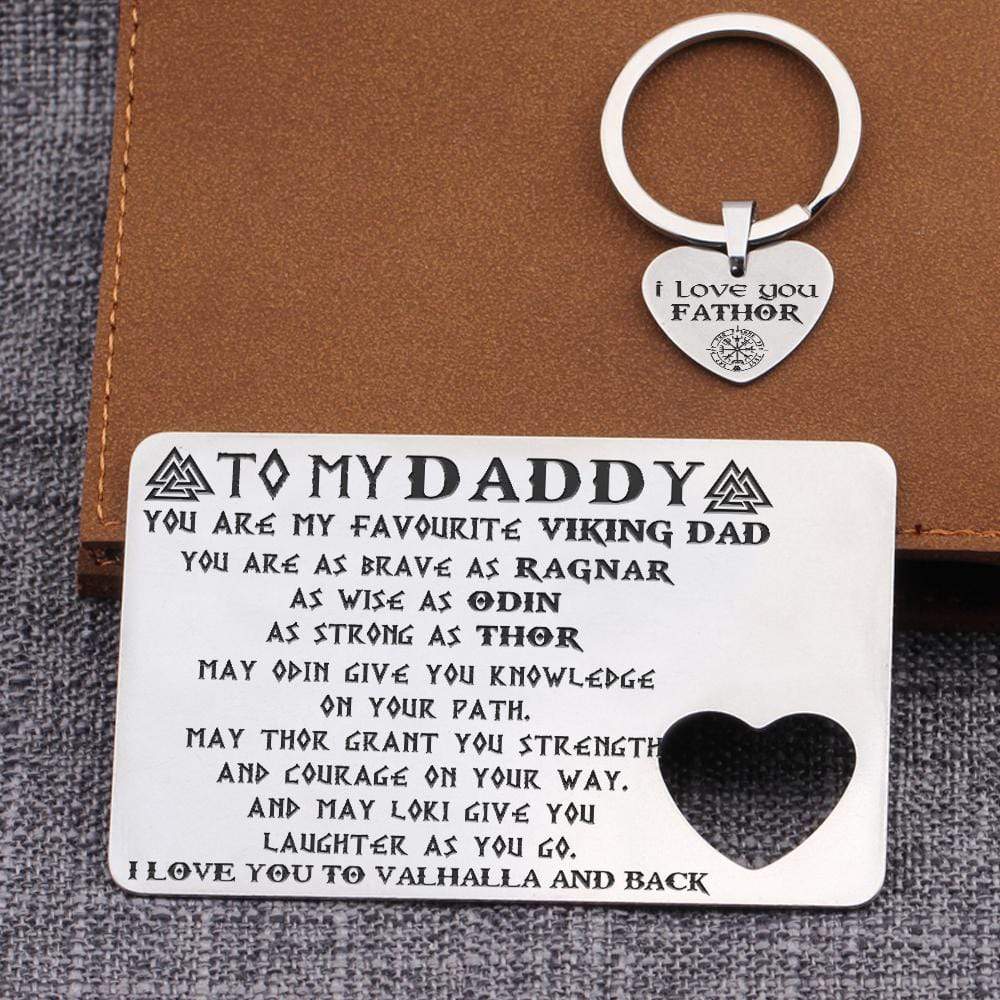 Wallet Card Insert And Heart Keychain Set - Viking - To My Dad - I Love You To Valhalla & Back - Gcb18019