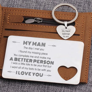Wallet Card Insert And Heart Keychain Set - You Complete Me - Gcb26002