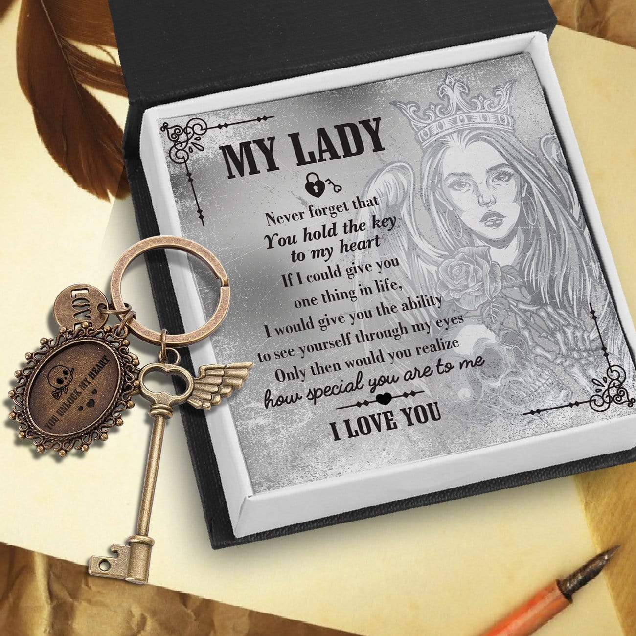 Winged Key Keychain - To My Lady - You Unlock My Heart - Gkbu13002