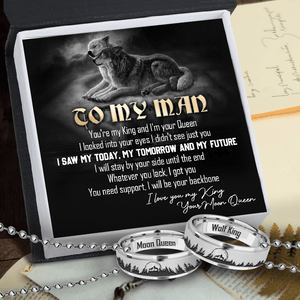 Wolf Couple Ring Necklaces - Wolf - To My Man - You're My King And I'm Your Queen - Gndx26024