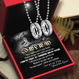 Wolf Couple Ring Necklaces - Wolf - To My Man - You're My King And I'm Your Queen - Gndx26024