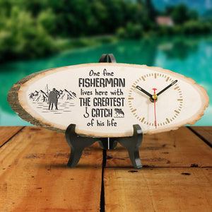 Wood Clock - To My Man - One Fine Fisherman Lives Here With The greatest Catch Of His Life - Gwi26002