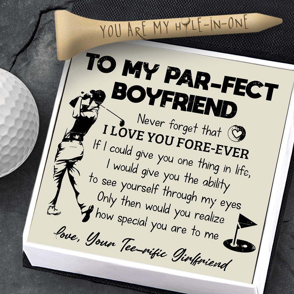 Wooden Golf Tee - Golf - To My Par-fect Boyfriend - I Love You Fore-ever - Gah12002