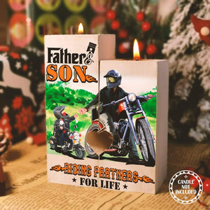 Wooden Heart Candle Holder - Biker - From Son - To My Dad - Father & Son - Ghb18005