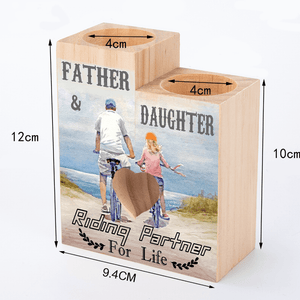 Wooden Heart Candle Holder - Cycling - To My Dad - From Daughter - Riding Partners For Life - Ghb18007