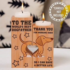 Wooden Heart Candle Holder - Dachshund - To My DogFather - Dad, I Love You To The Moon & Back - Ghb18002