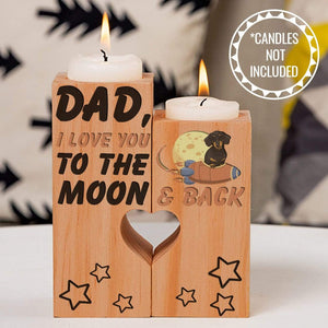 Wooden Heart Candle Holder - Dachshund - To My DogFather - Dad, I Love You To The Moon & Back - Ghb18003