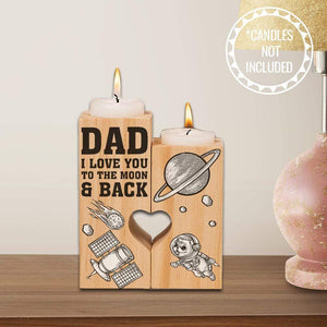 Wooden Heart Candle Holder - Dog - To My DogFather - Dad, I Love You To The Moon & Back - Ghb18001