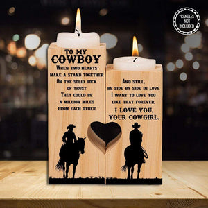 Wooden Heart Candle Holder - Horisng - To My Cowboy - I Love You - Ghb26011