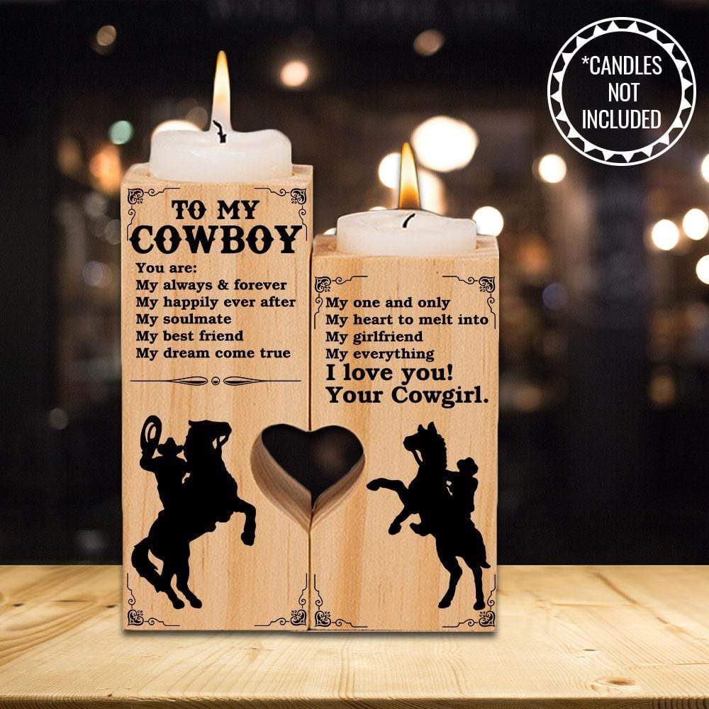 Wooden Heart Candle Holder - Horisng - To My Cowboy - I Love You - Ghb26012