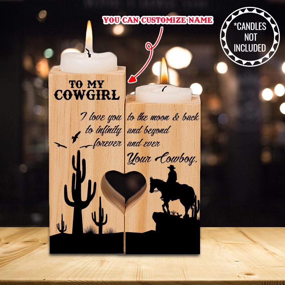 Wooden Heart Candle Holder - Horsing - To My Cowgirl - I Love You To The Moon & Back - Ghb13029