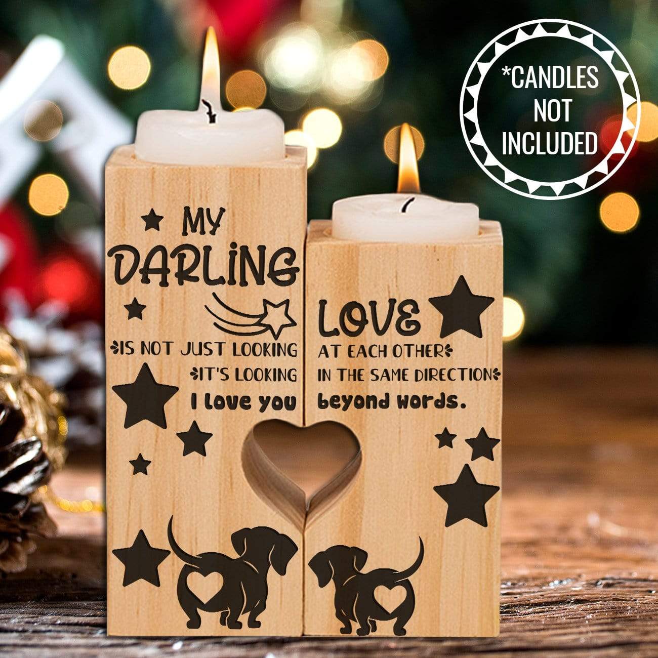 Wooden Heart Candle Holder - My Darling - I Love You Beyond Words - Ghb13015