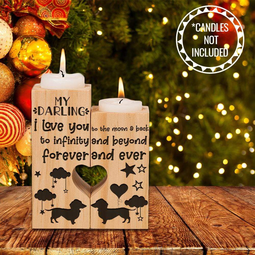 Wooden Heart Candle Holder - My Darling - I Love You To The Moon & Back - Ghb13010