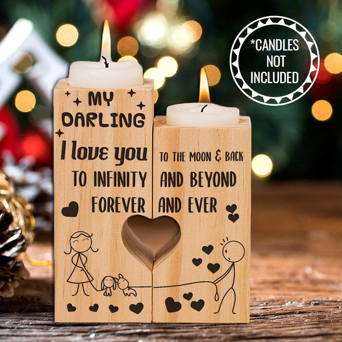 Wooden Heart Candle Holder - My Darling - I Love You To The Moon & Back - Ghb13014
