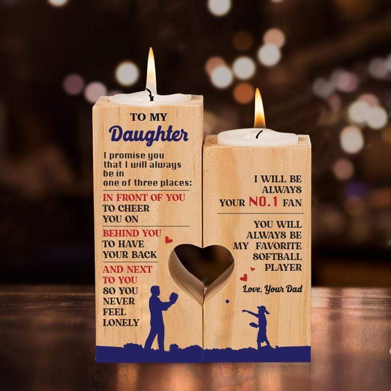 Wooden Heart Candle Holder - Softball - To My Daughter - Behind You To Have Your Back - Ghb17005