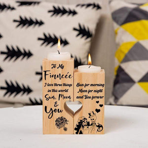 Wooden Heart Candle Holder - To My Fiancée - I Love Three Things In This World Sun, Moon & You  - Ghb25009
