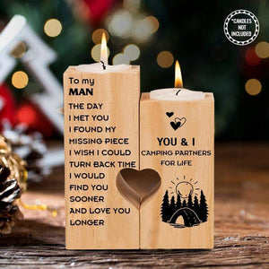 Wooden Heart Candle Holder - To My Man - You & I - Camping Partners For Life - Ghb26001
