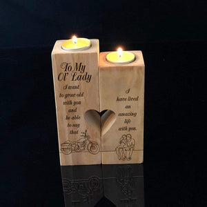 Wooden Heart Candle Holder - To My Ol' Lady - I Want To Grow Old With You - Ghb13027