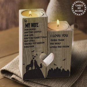 Wooden Heart Candle Holder - To My Wife - I Love You More Than The Wolf Loves The Moon - Ghb15013